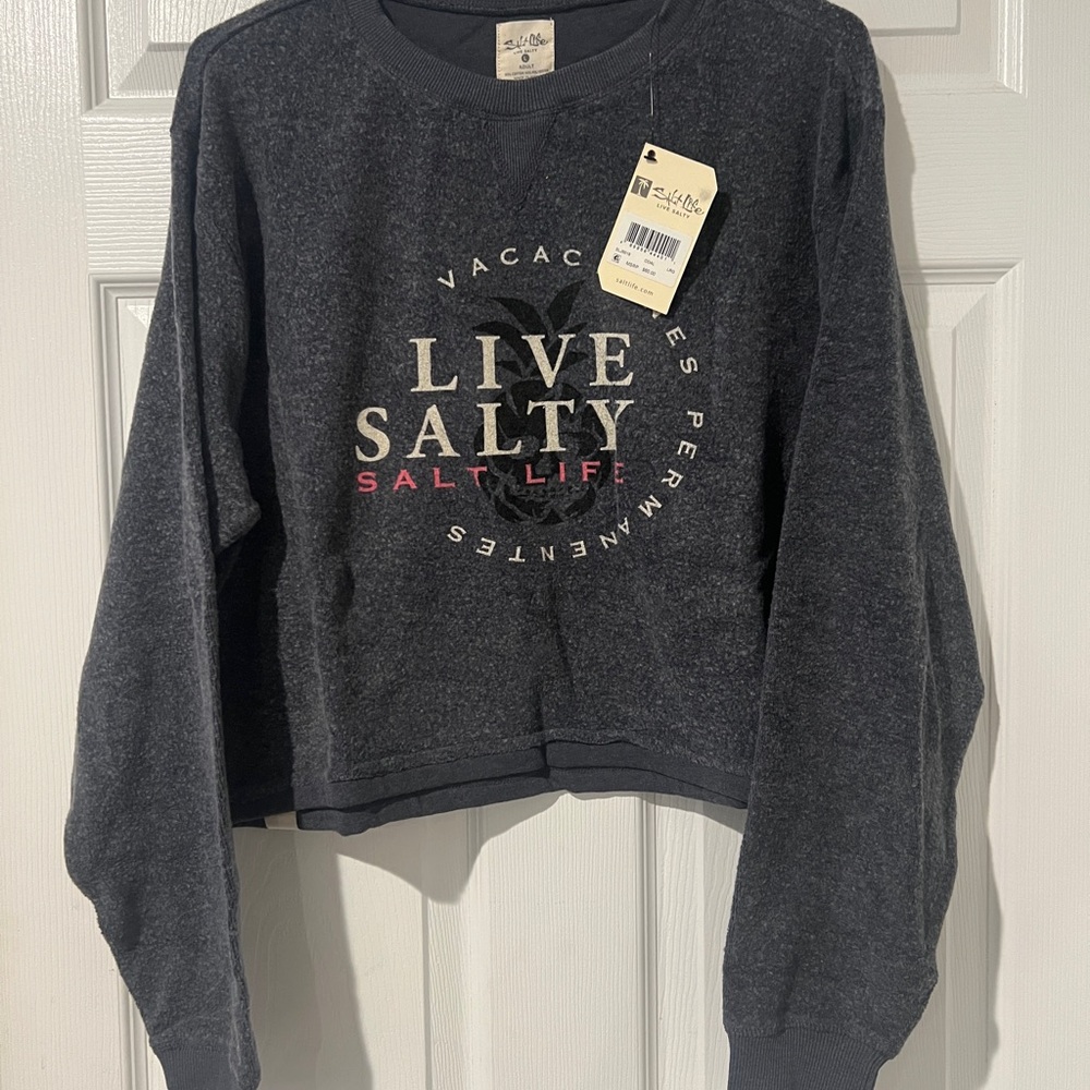Salt Life Crop Top Sweatshirt with Pink Accents